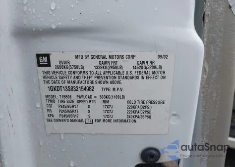 2003 GMC Envoy Sle z USA, uszkodzony, nr VIN 1GKDT13S832154982